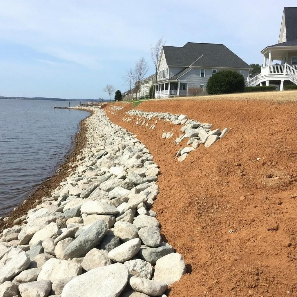 Vegetated and rip-rap shoreline buffer along a Chesapeake Bay tidal water